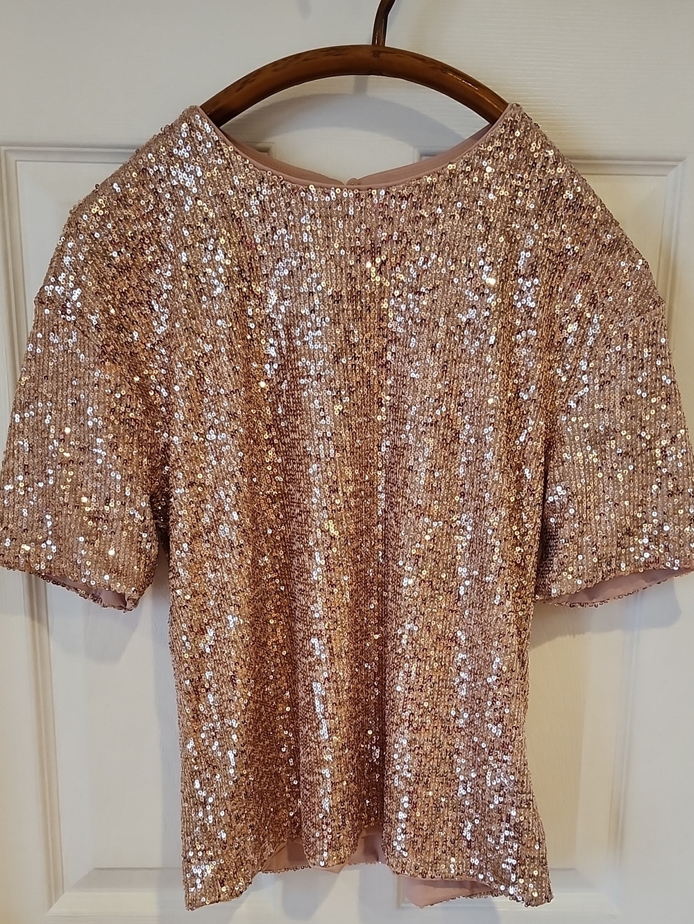 H&M Rose Gold Sequin Short-Sleeve Top